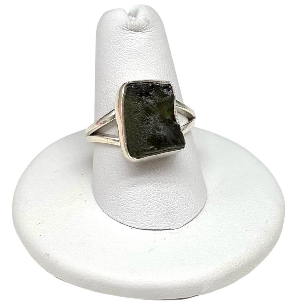 Moldavite Ring Size 8 Solid 925 Sterling Silver Natural Stone Crystal Raw Rough